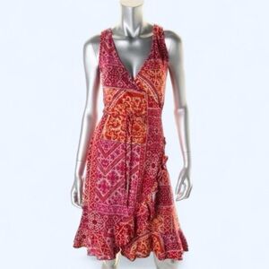 Lauren Ralph Lauren Patchwork Shift Wrap Boho Dress V-Neck Size S